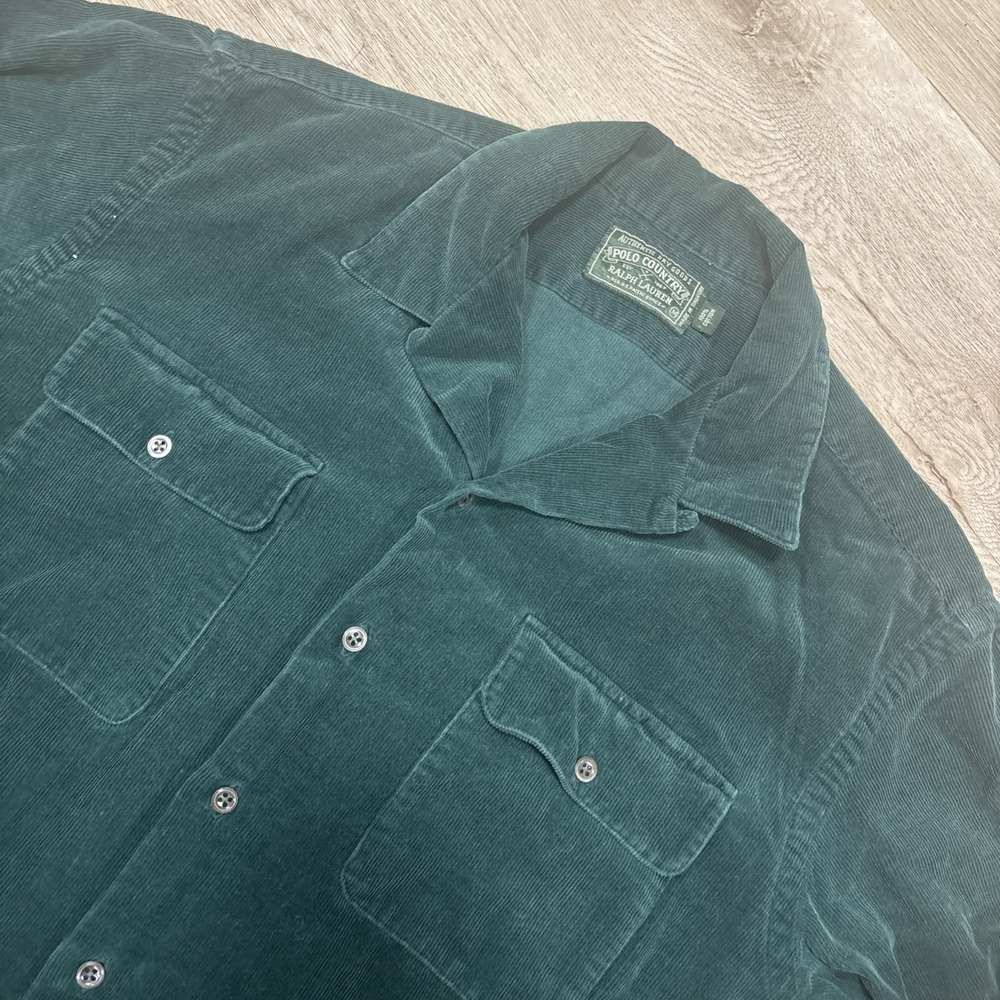 Ralph Lauren Vintage 90s Polo Country Green Corduroy Button Down Shirt Mens M